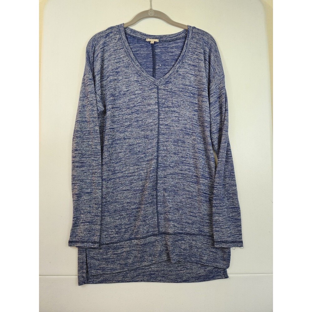 Mododoc Womens Size S Blue Heathered Long Sleeve V-Neck Tunic Sweater